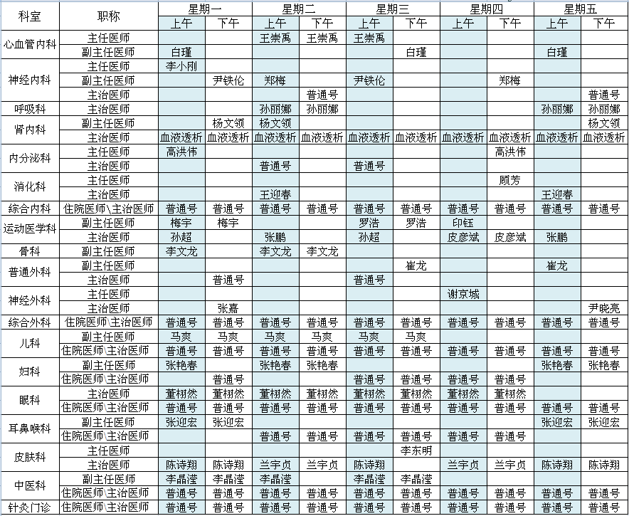 首都国际机场院区2020年5月出诊安排