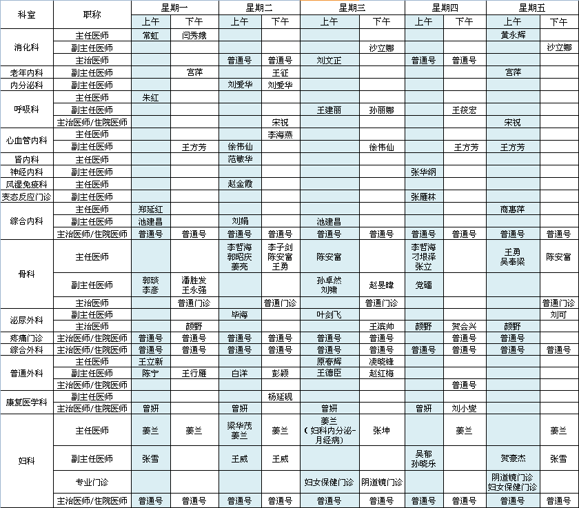 北方院区2022年9月出诊安排