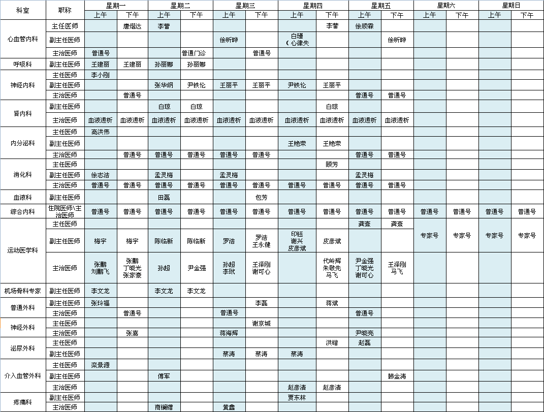 首都机场院区2022年4月门诊安排