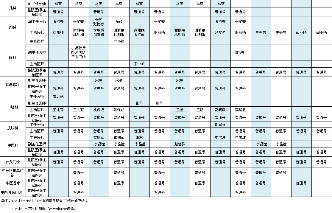 首都机场院区2022年2月出诊安排