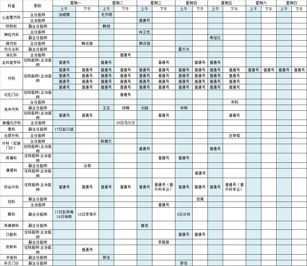 2022年1月北京大学第三医院中央党校院区出诊表 