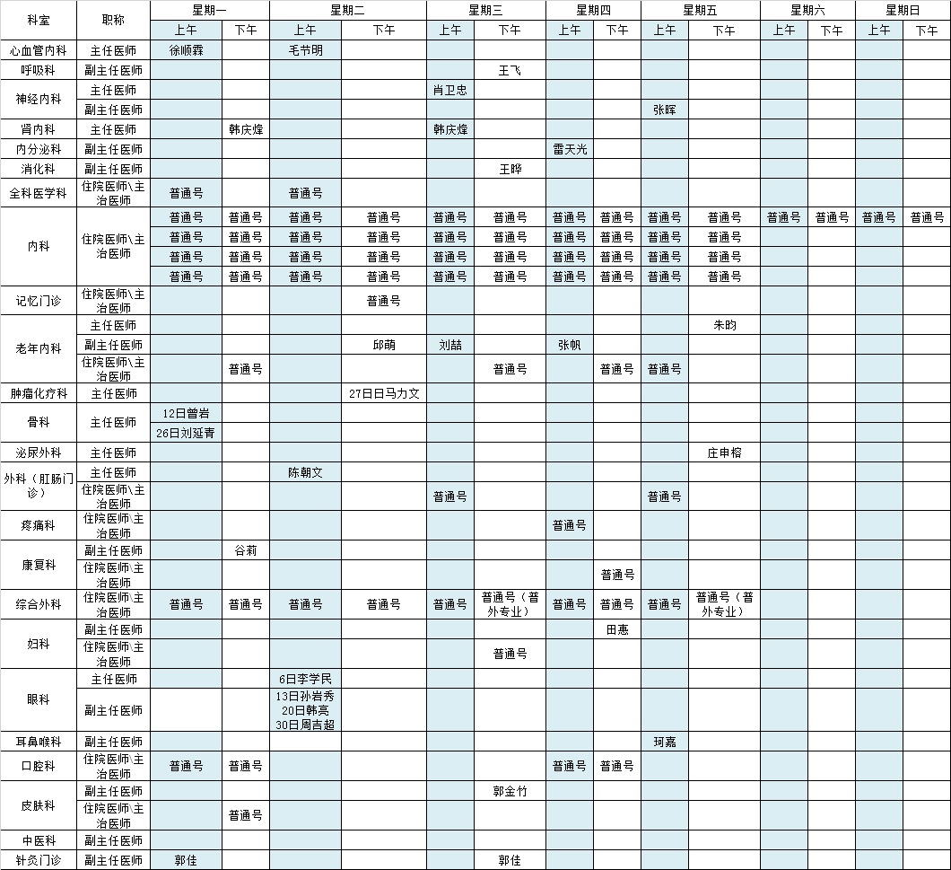 2021年4月北京大学第三医院中央党校院区出诊表															