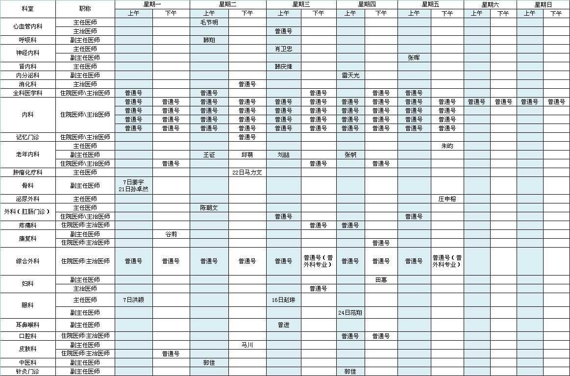 中央党校院区2022年2月出诊安排