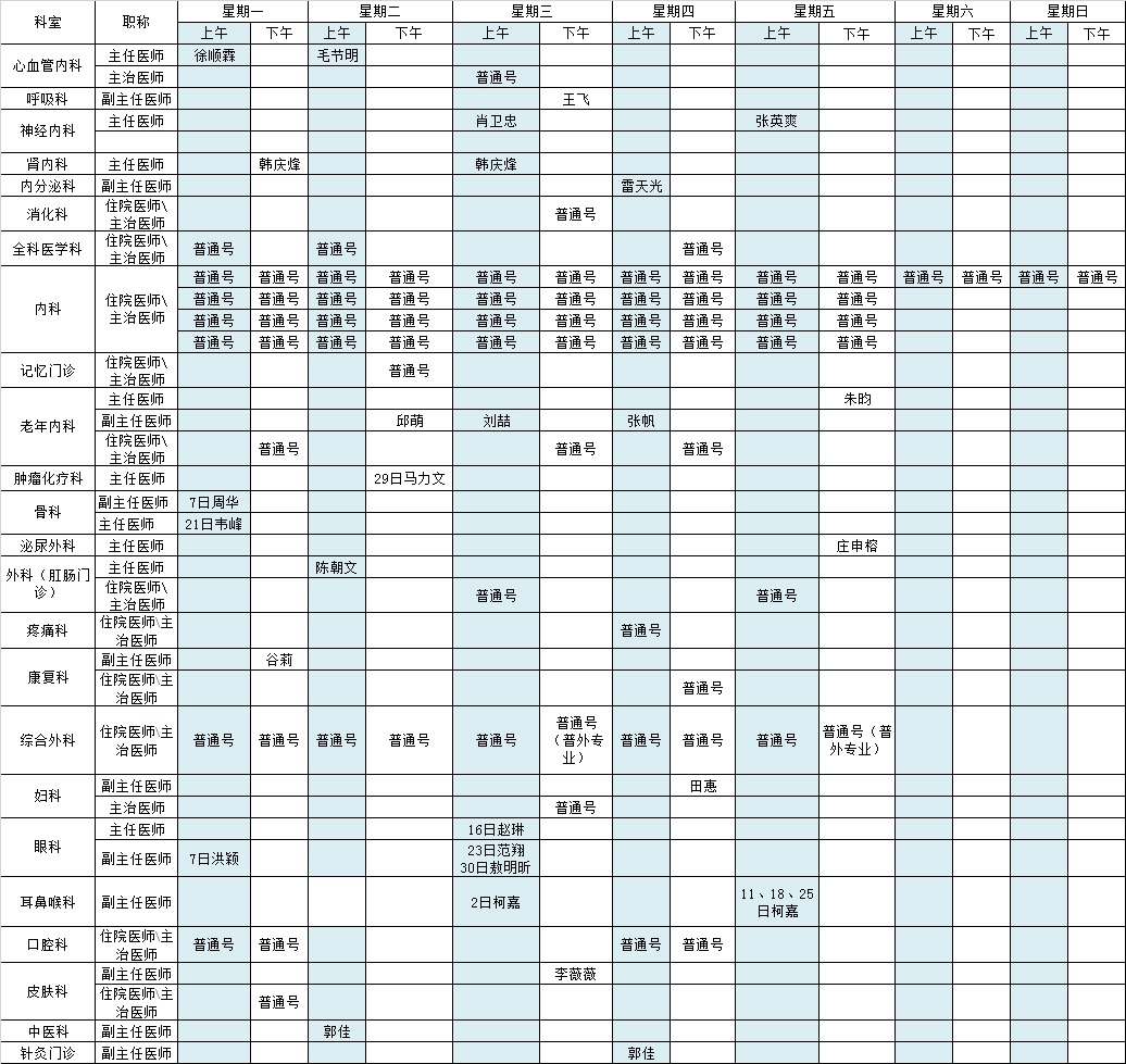 2021年6月北京大学第三医院中央党校院区出诊表															