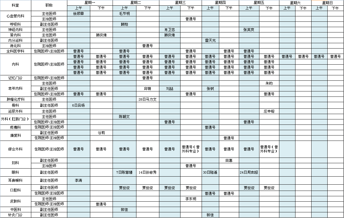 中央党校院区2021年12月出诊安排