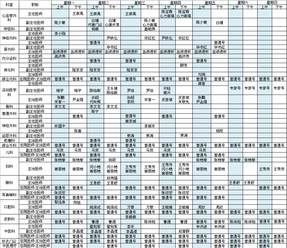 首都国际机场院区2020年12月出诊安排