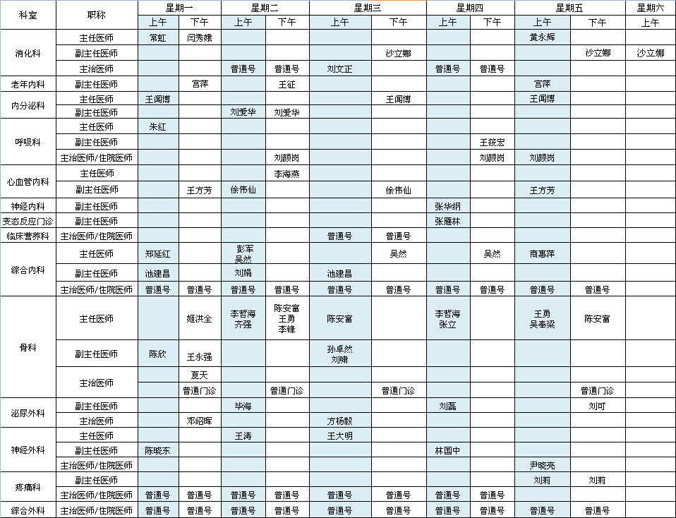 北方院区2023年2月出诊安排