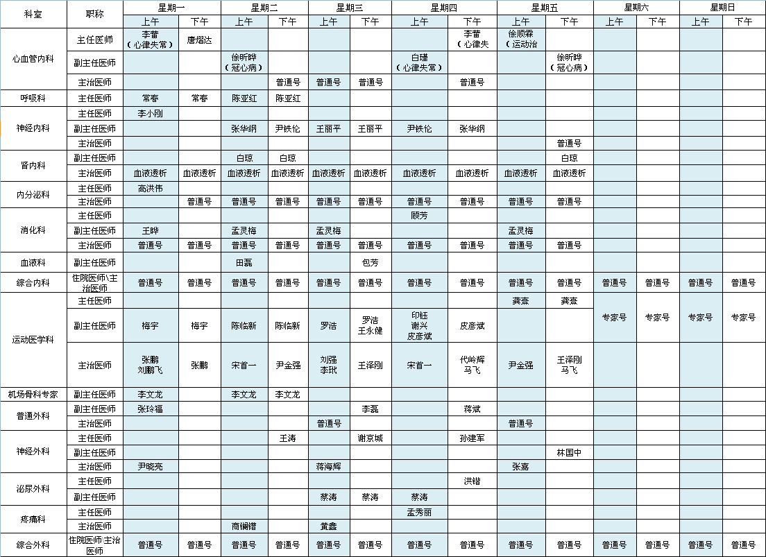 首都机场院区2022年6月出诊安排