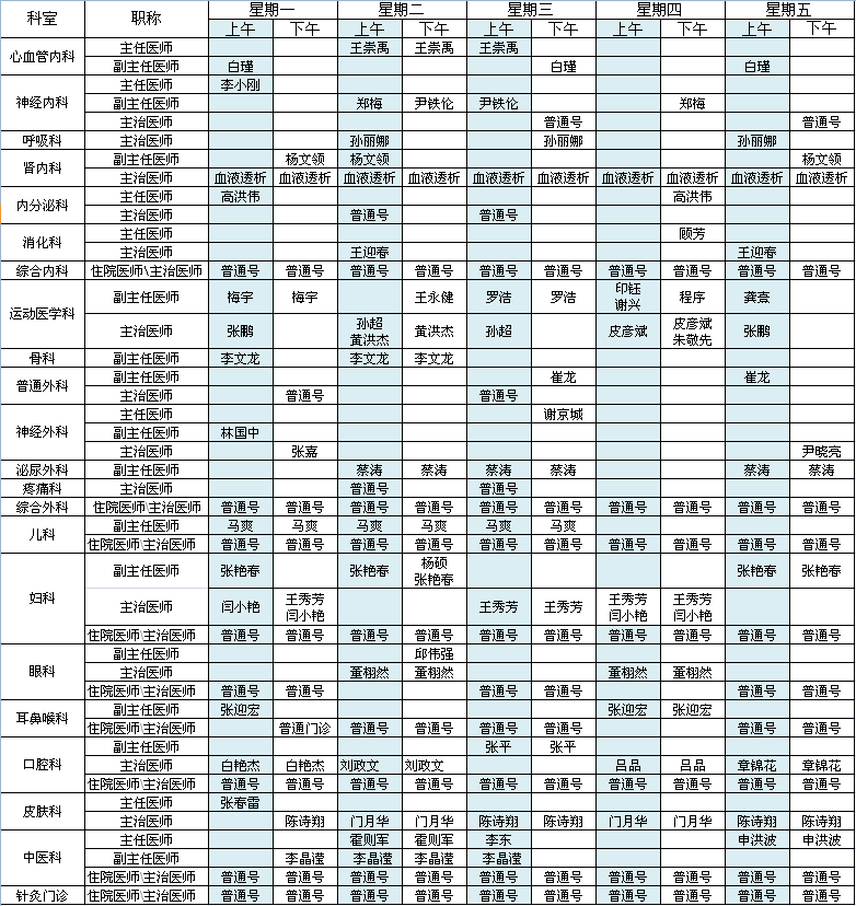 首都国际机场院区2020年6月出诊安排