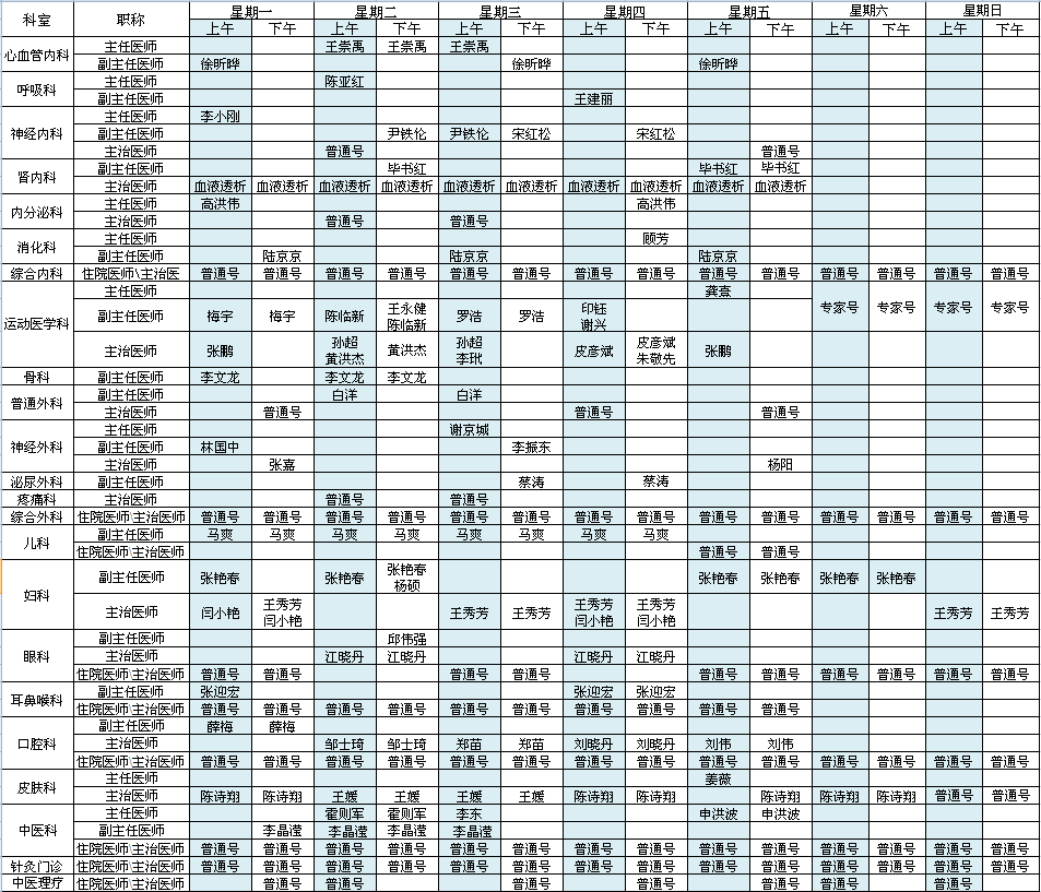 首都国际机场院区2020年9月出诊安排