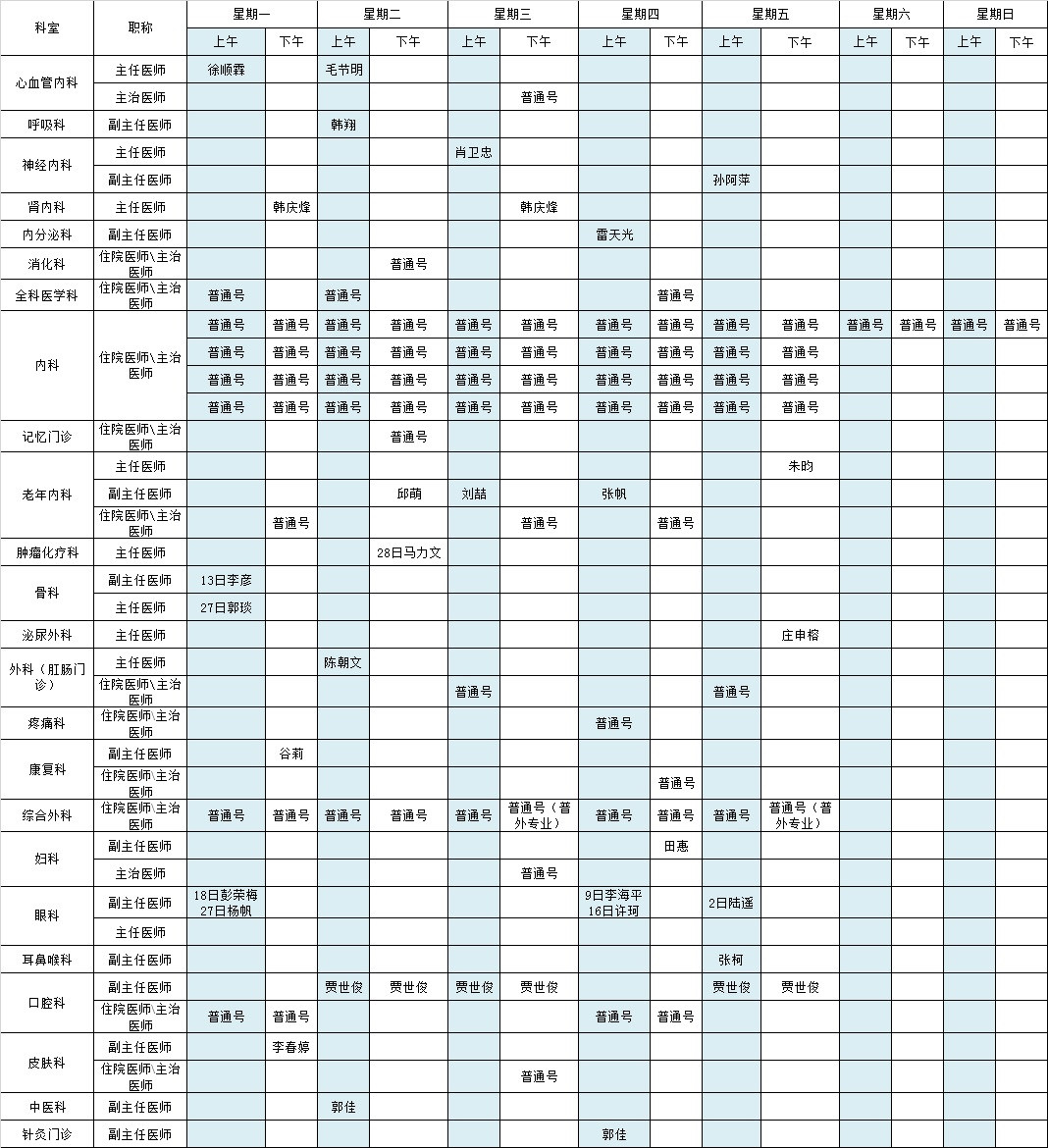 2021年9月北京大学第三医院中央党校院区出诊表															