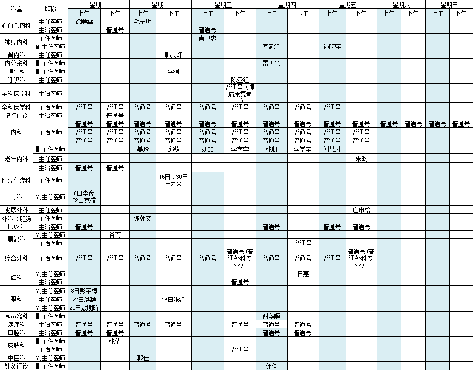 中央党校院区2023年5月出诊安排