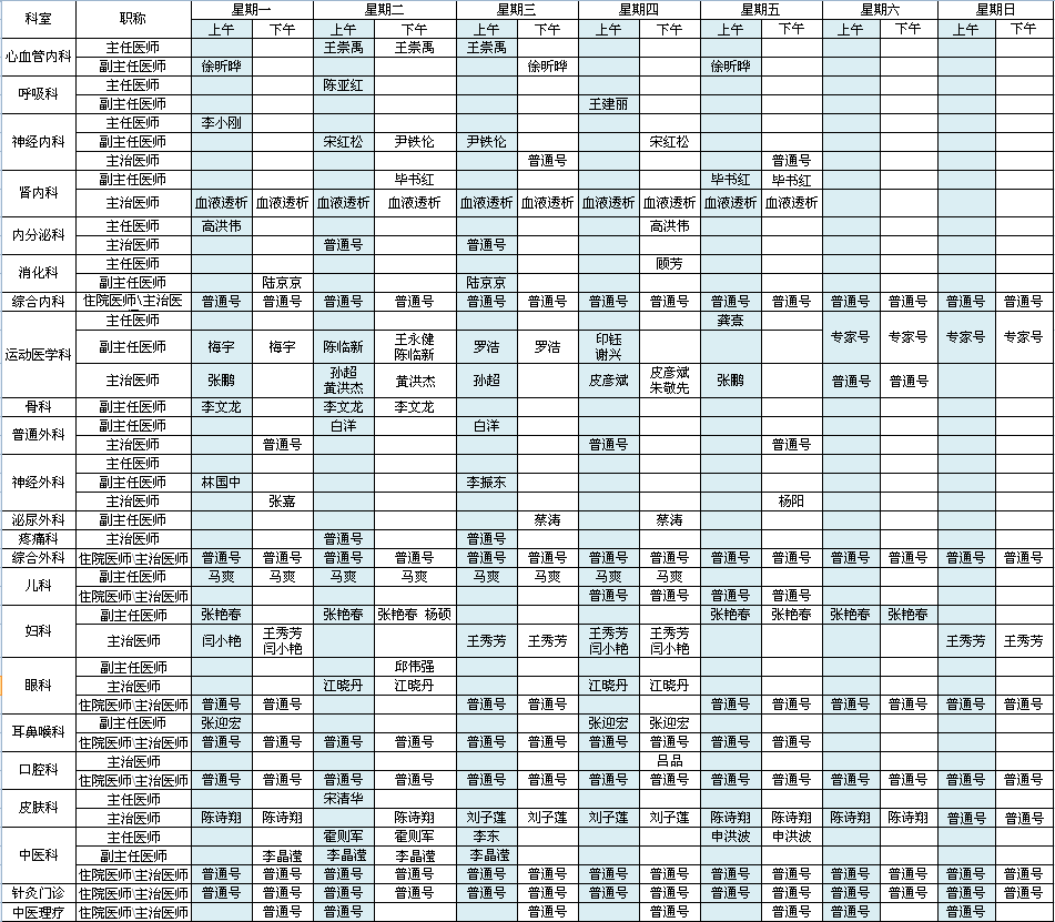 首都国际机场院区2020年8月出诊安排