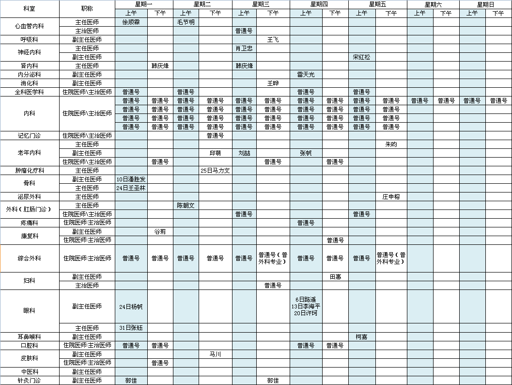 中央党校院区2021年5月出诊安排