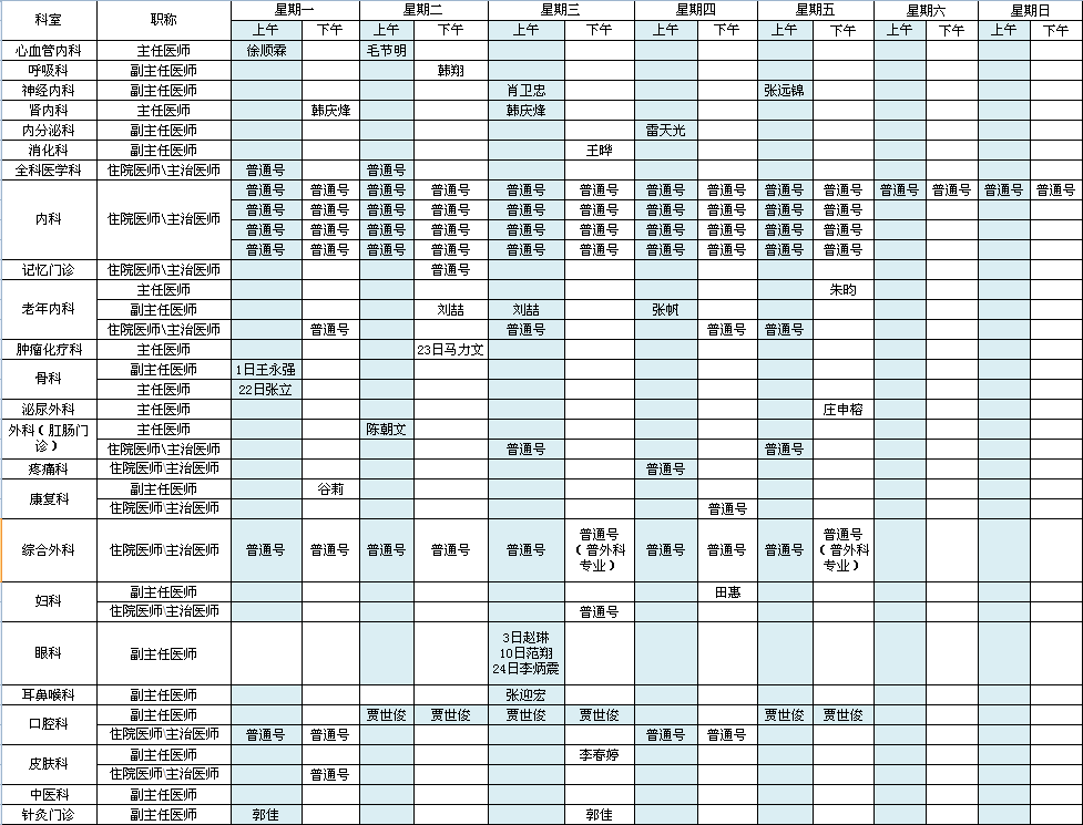 中央党校院区2021年2月出诊安排