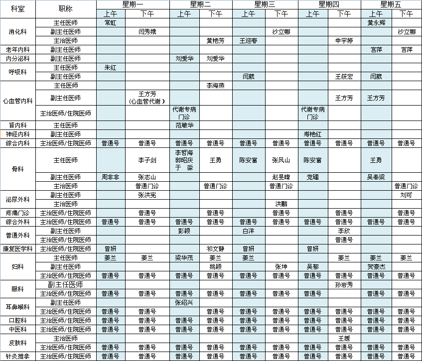 北方院区2021年2月出诊安排