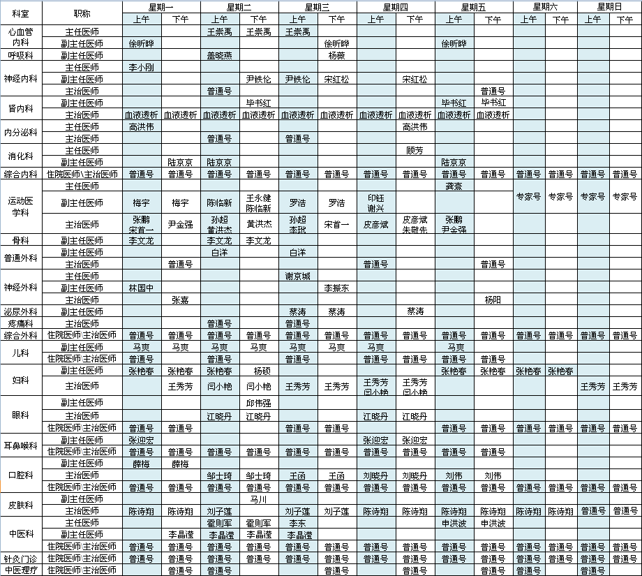 首都国际机场院区2020年10月出诊安排